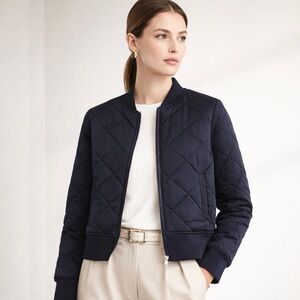 Ralph Lauren Navy Quilted Bomber Jacket Size Small Lightweight Luxury Classic